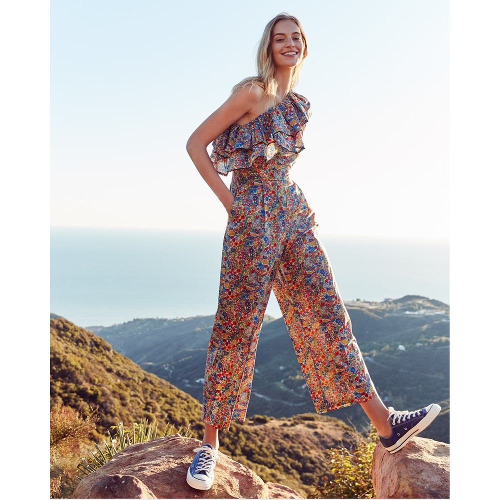 J.Crew one shoulder ruffle jumpsuit size 8 Liberty fabric Margaret Annie print